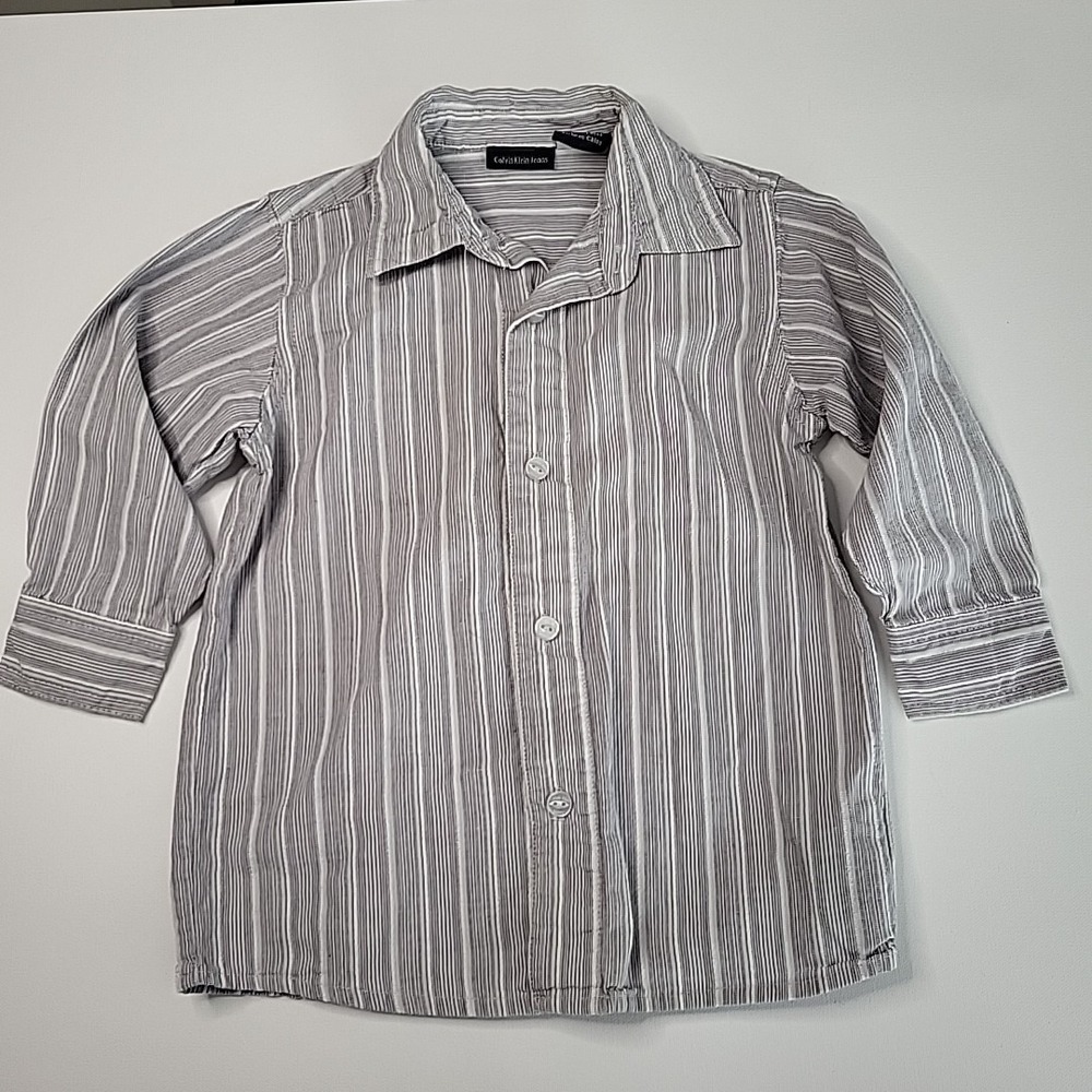 CALVIN KLEIN JEANS Gray Striped Button Down Boys Shirt 3T